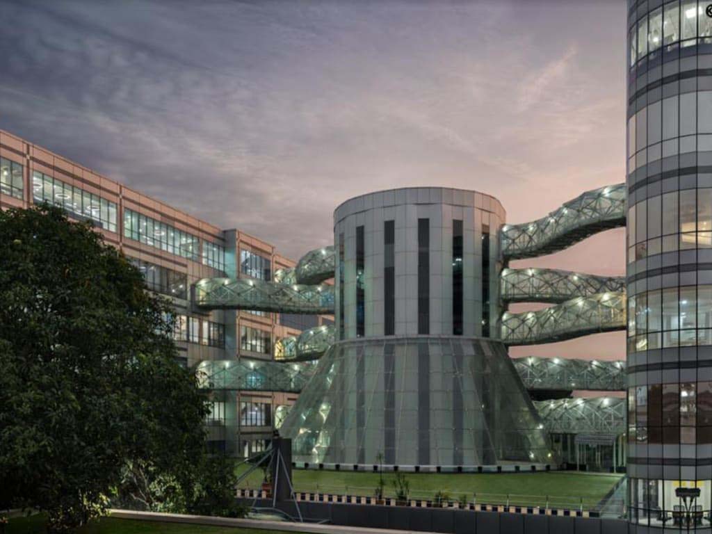 Cable net glazing and glazed bridges at Logitech Park in Sakinaka, Mumbai